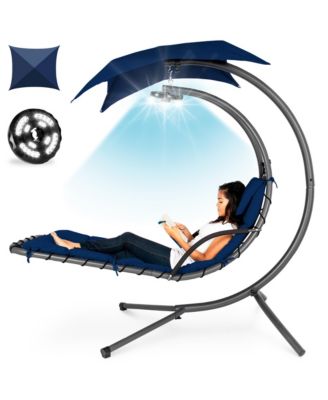 Hanging LED-Lit Curved Chaise Lounge Chair for Backyard, Patio w/ Pillow, Canopy, Stand