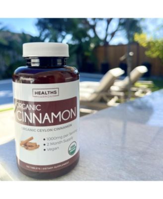 Organic Ceylon Cinnamon Tablets, Cinnamon Supplements for Energy, Heart, and Metabolism Support, Healths Harmony, 120ct
