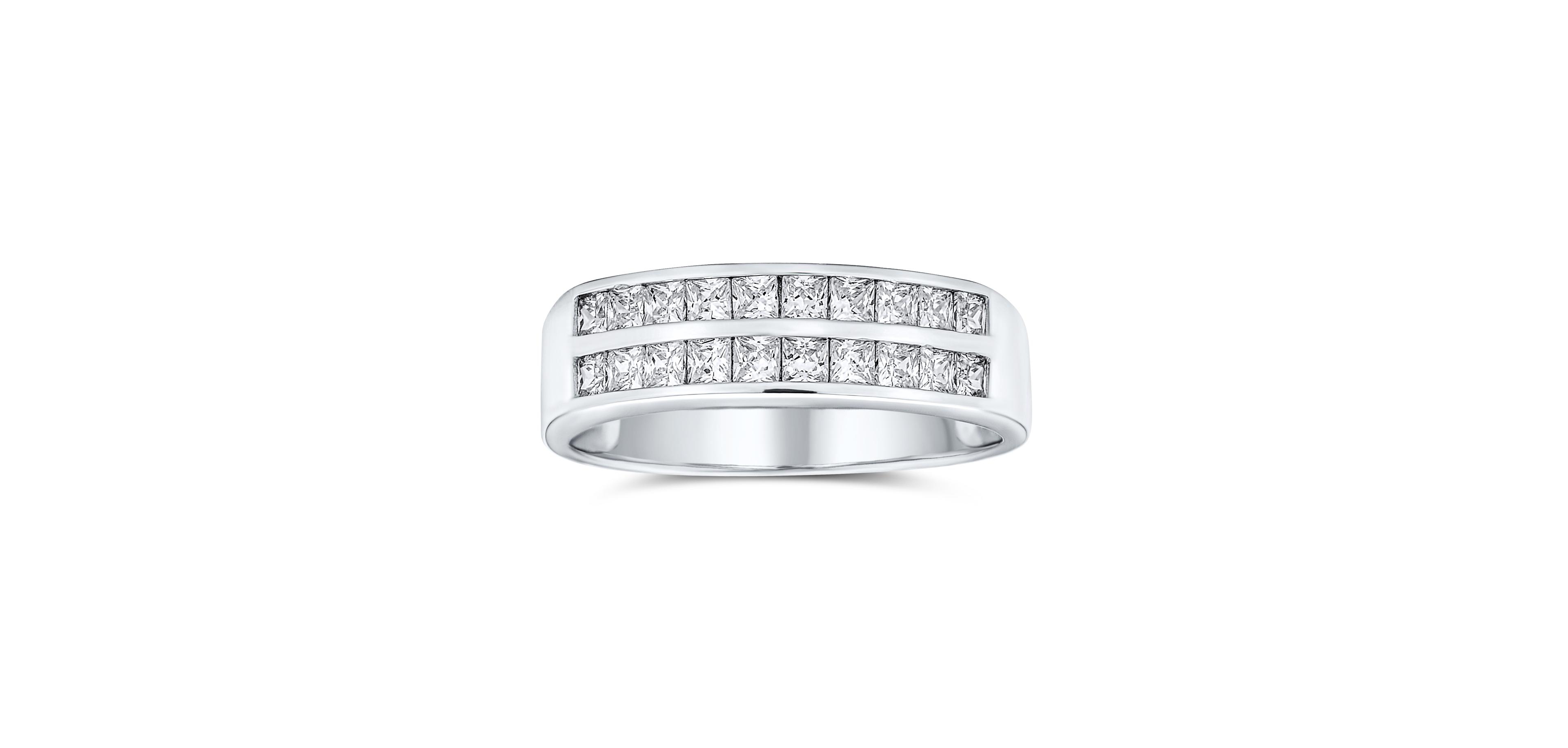 Bling Jewelry Two Row Cubic Zirconia Channel Set Princess Cut Aaa Cz Anniversary Wedding Band Ring For Women925 Sterling Silver