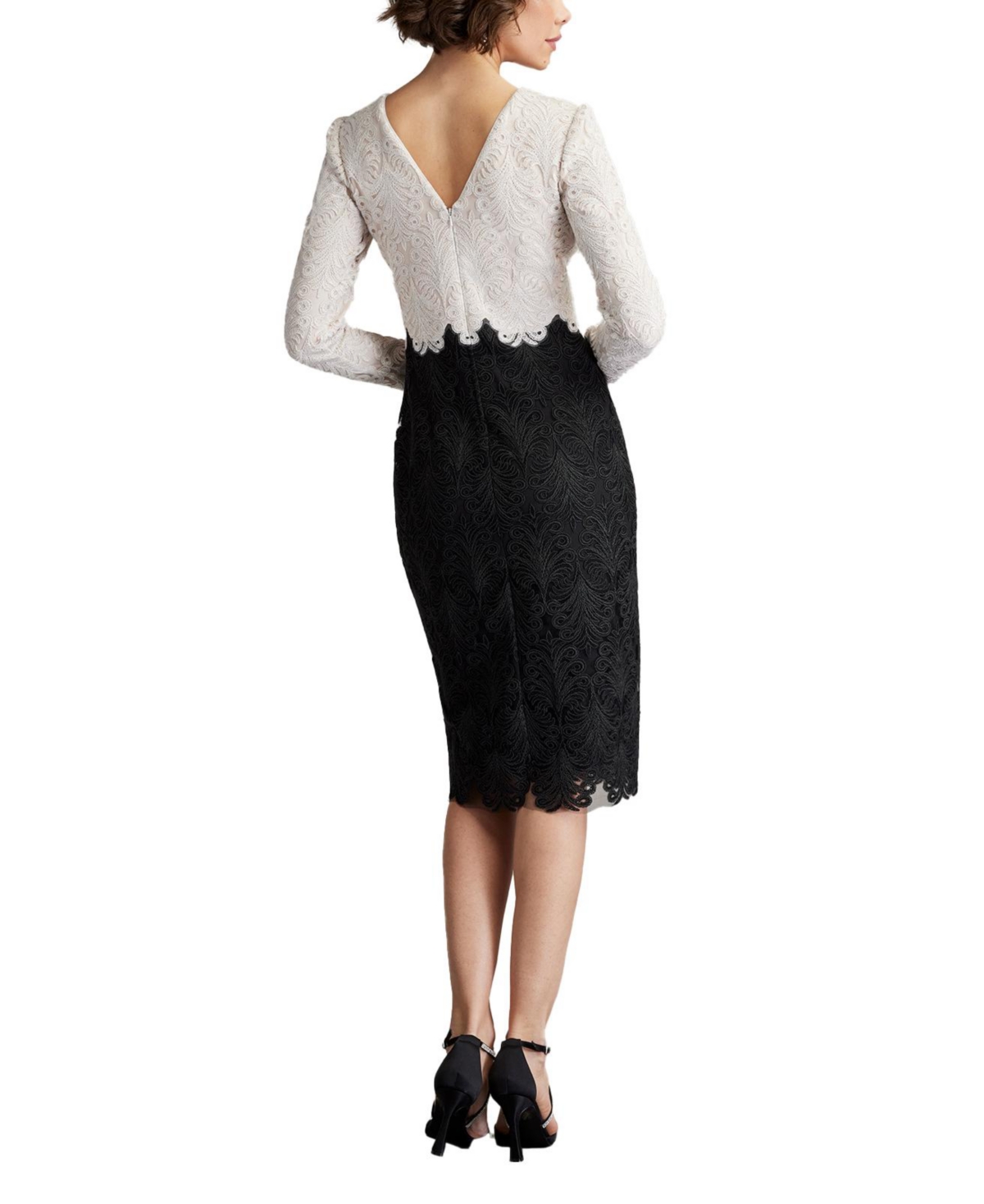 Tadashi Shoji Women's Alford Reverse V-Neck Embroidered Tulle Dress - Bk/iv