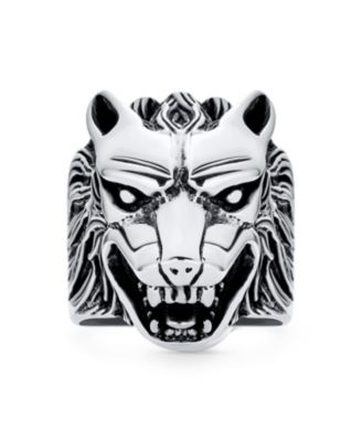 Hunter Animal Norse Viking Warrior Signet Fierce Roaring Wolf Head Ring Oxidized .925 Sterling Silver