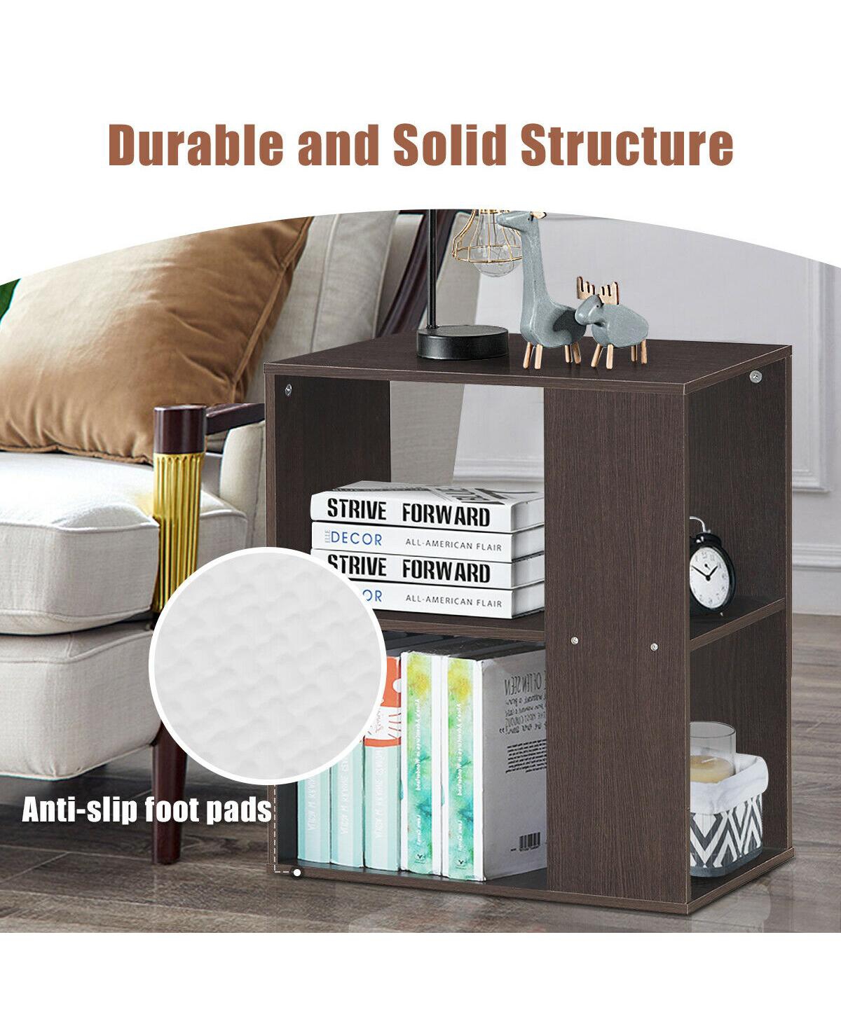 Gymax 2pcs 2-Tier Side Sofa End Table Bedside Nightstand Table- Brown