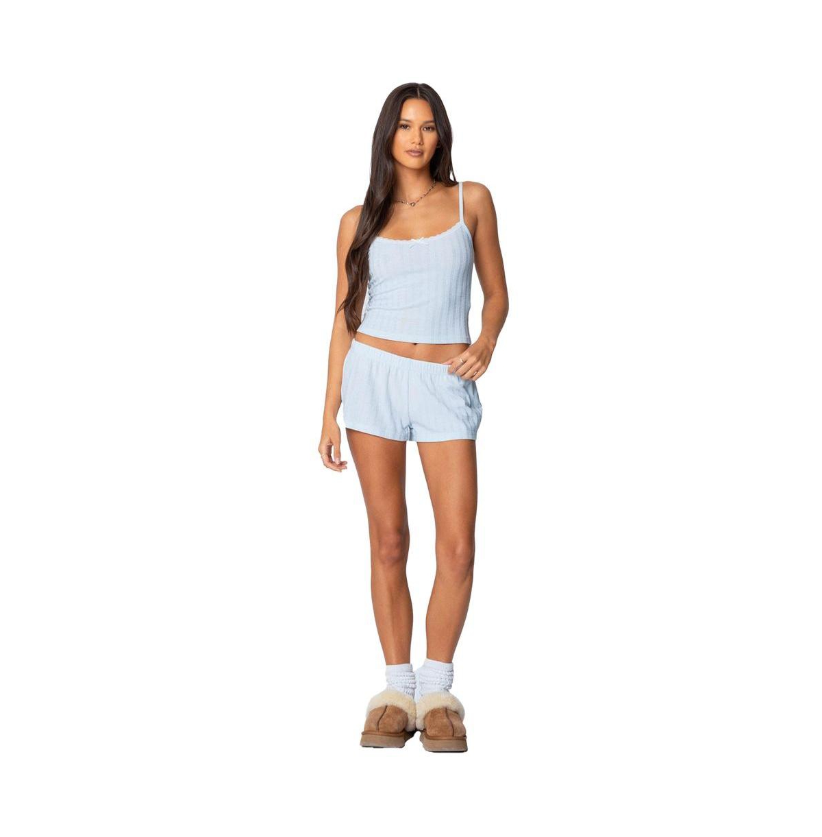 Edikted Women's Irene Pointelle Tank Top - Light-blue