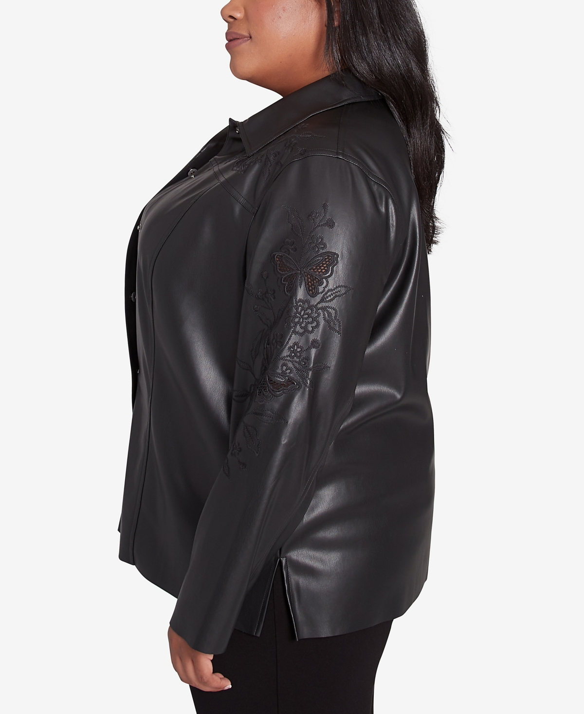 Alfred Dunner Plus Size Runway Ready Floral Embroidered Faux Leather Jacket