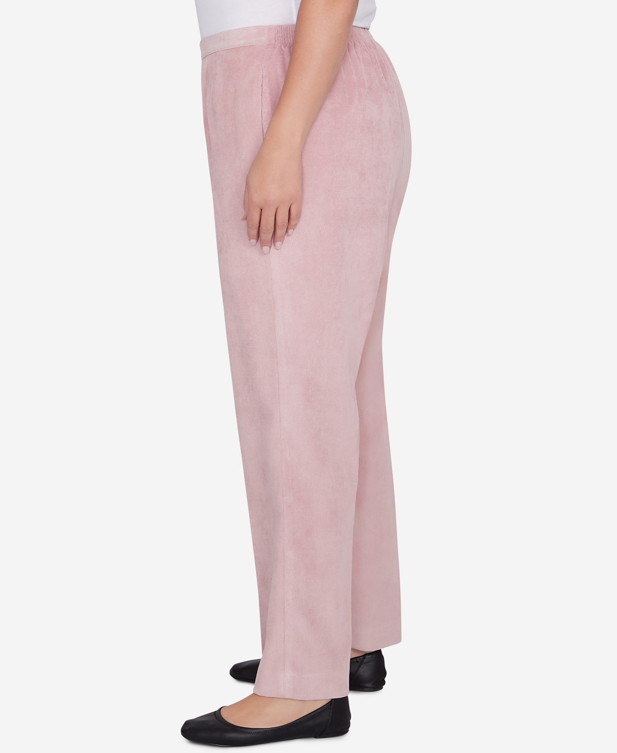 Alfred Dunner Plus Size Telluride Corduroy Elastic Waist Short Length Pleated Pants In Rose