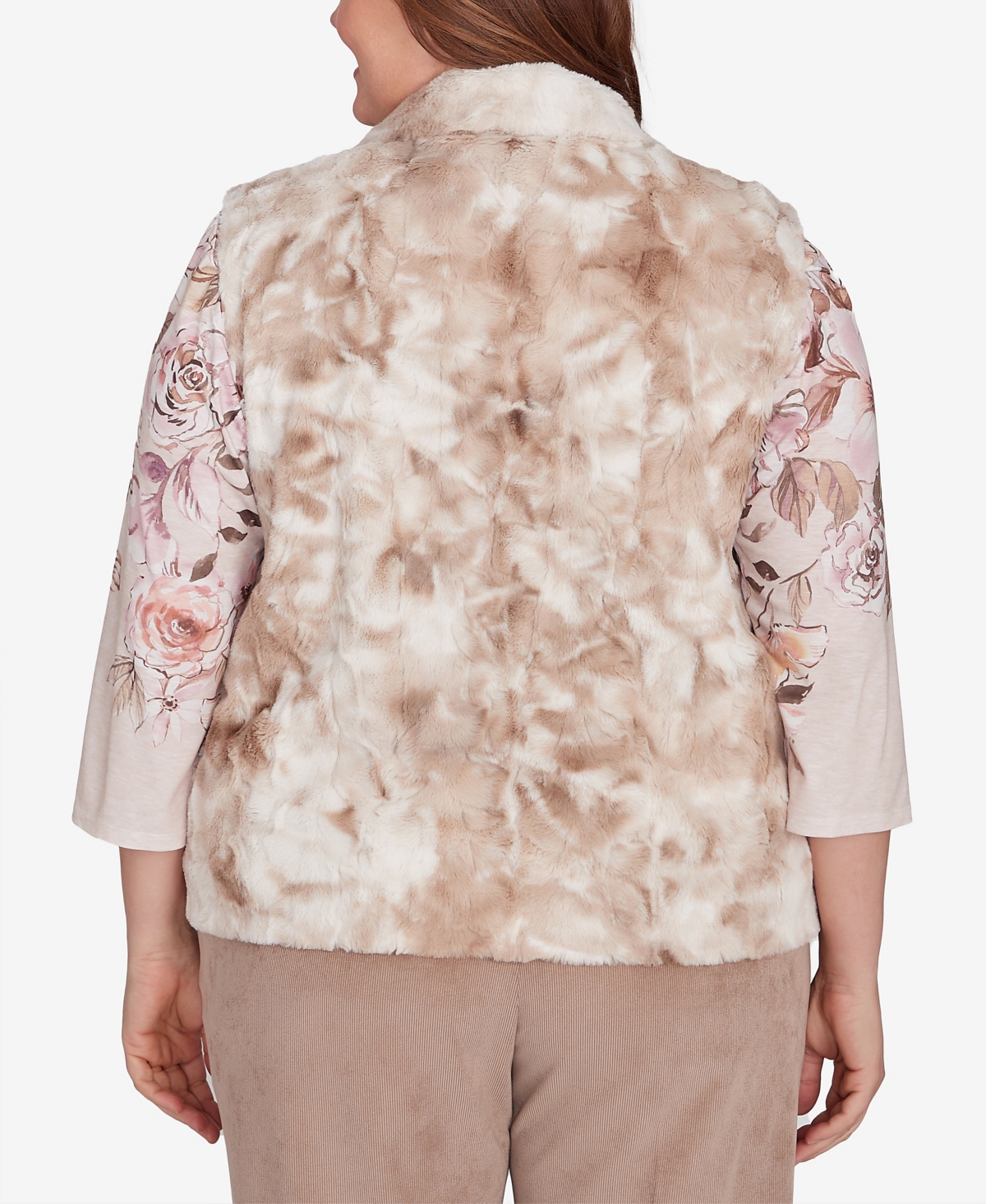 Alfred Dunner Plus Size Telluride Faux Fur Collared Vest In Fawn