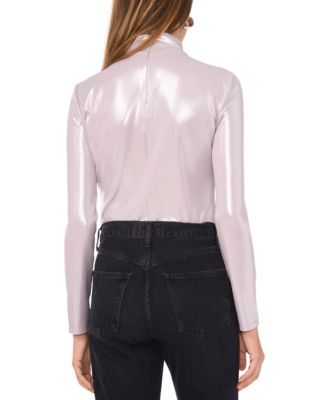 Women's High-Neck Long-Sleeve Metallic Top