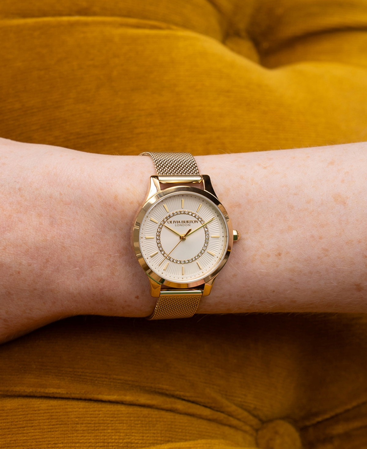 Olivia Burton Women's Wonder Lust Gold-tone Stainless Steel Mesh Bracelet Watch 30mm In Gold