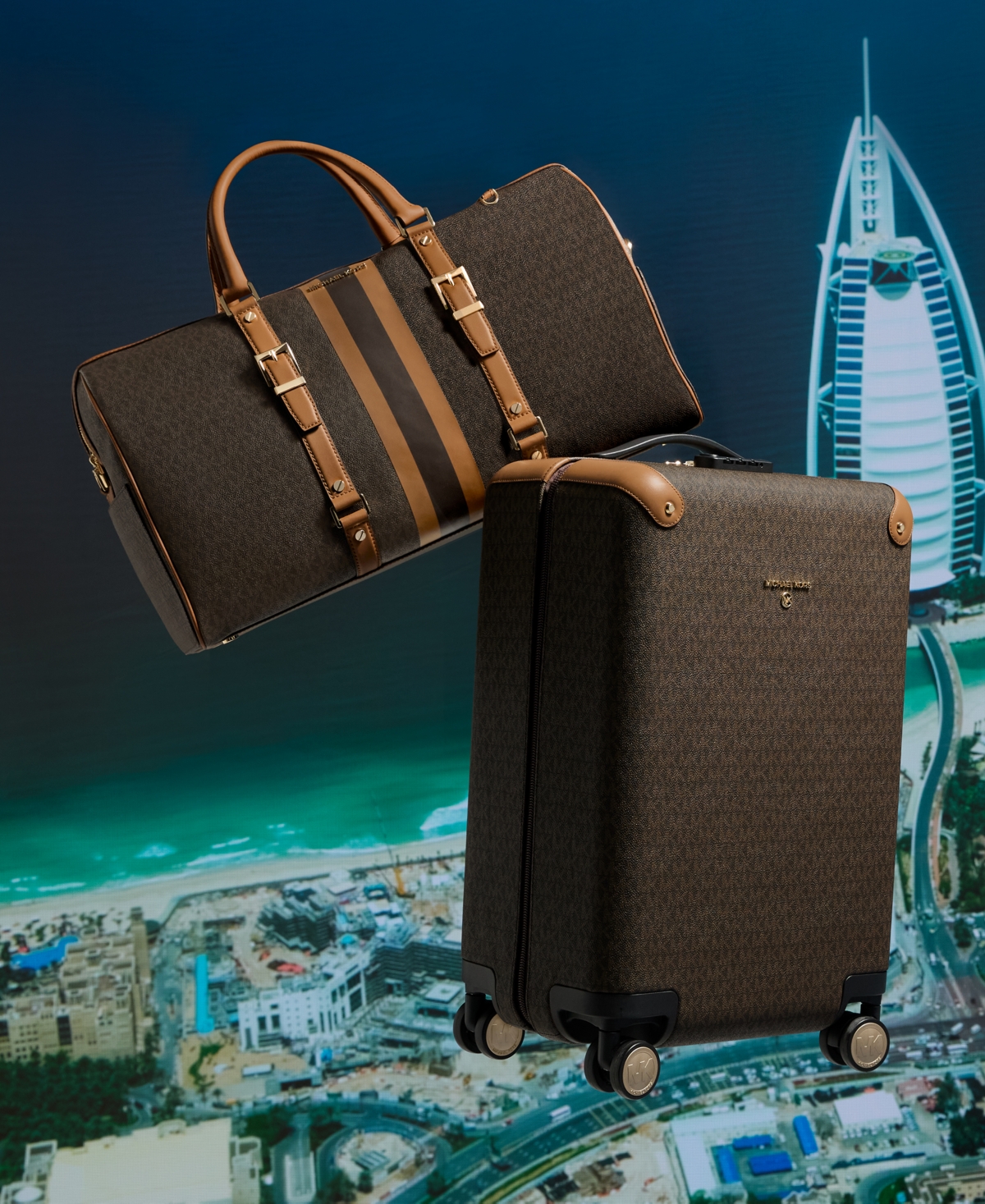 Michael Michael Kors Logo Bedford Travel Weekender -Acorn/Gold