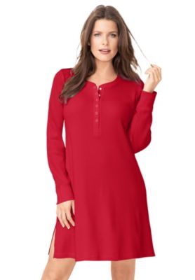 Women's Plus Size Thermal Henley Sleepshirt