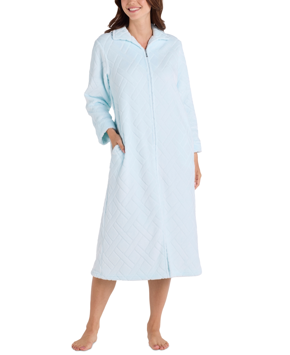 Miss Elaine Women's Long Zip-front Fleece Robe In Blue