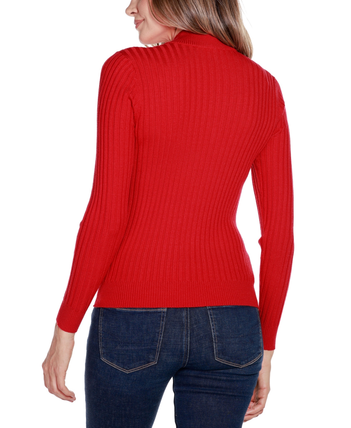 Belldini Black Label Ribbed Mock Neck Half-zip Sweater In  Red