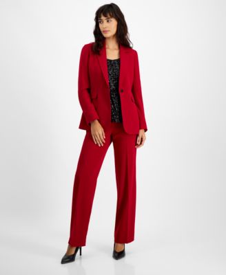 Womens Notched Collar One Button Blazer Sequin Sleeveless Top High Rise Straight Leg Pants Created For Macys