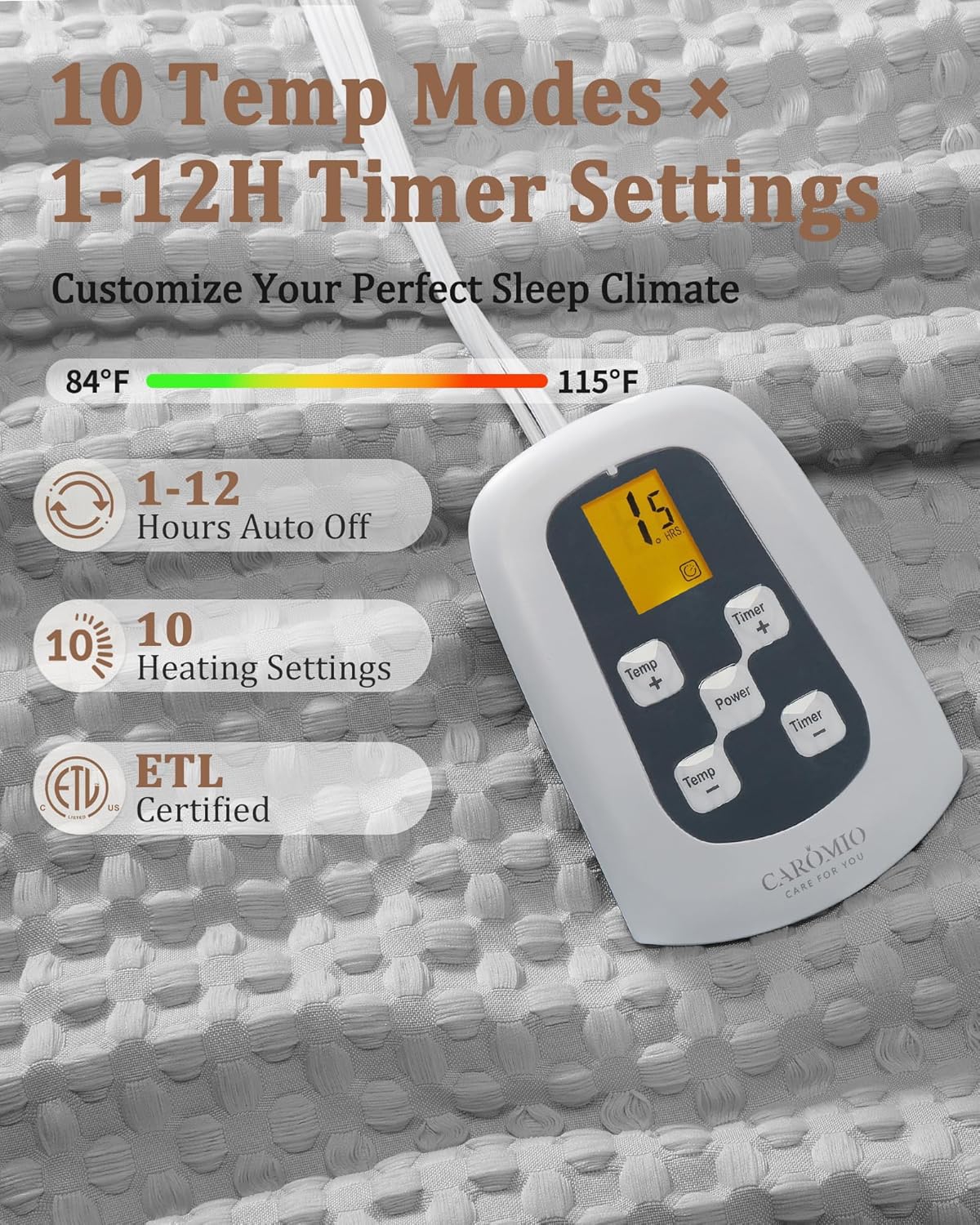 Caromio Full Waffle Sherpa Electric Heated Throw Blanket, 72" x 84"