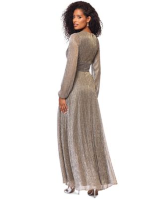 Betsy & Adam Women's Metallic V-Neck Long-Sleeve Gown - Macy's