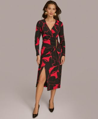 【Donna Karan New York】Floral-Print Faux-Wrap Dress Donna Karan New York Women's Floral Faux-Wrap Midi Dress