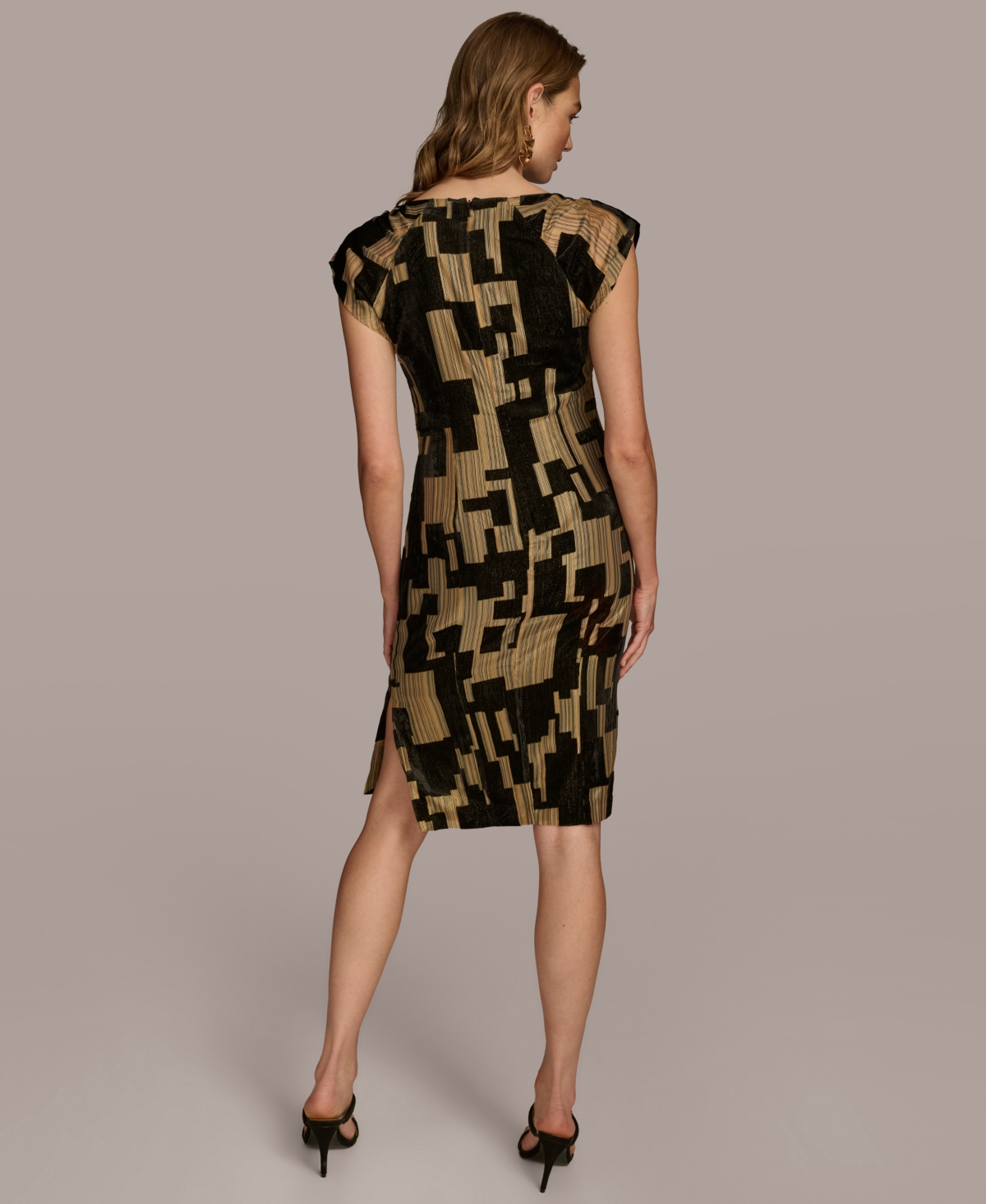 Donna Karan New York Women's Printed Velvet Extended-Shoulder Dress -Gold Multi