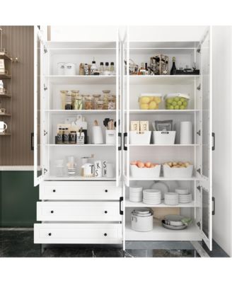 White 10-Shelf Accent Bookcase with Glass Doors, LED Lights