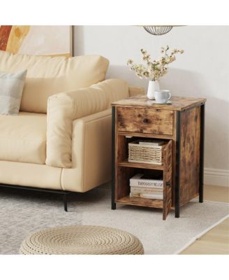 Nightstand with Drawer Cabinet Adjustable Shelf Industrial Side Table Rustic