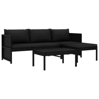 Garden Sofa Black Poly rattan 3-Seater Removable Covers