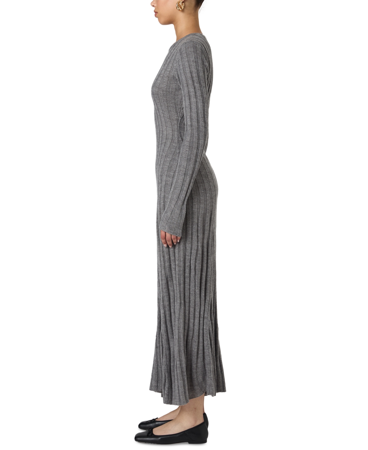 French Connection Long Sleeve Rib Maxi Sweater Dress In Mid Grey Melange