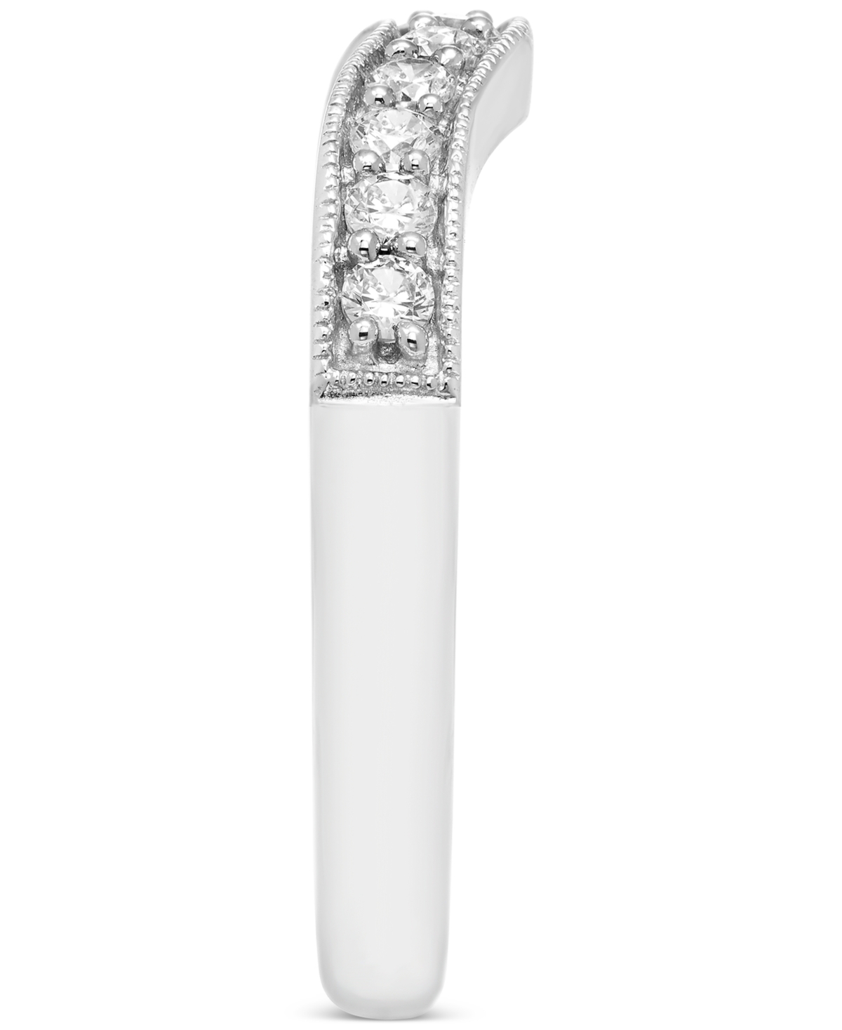 Macy's Diamond Milgrain Beaded Contour Band (3/8 Ct. T.w.) In 14k White Gold In White Gold