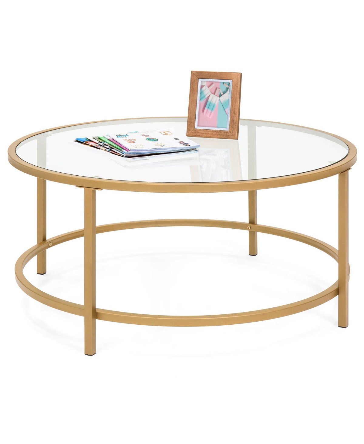 Best Choice Products 36in Round Tempered Glass Coffee Table for Home, Living Room, Dining Room - Bronze gold