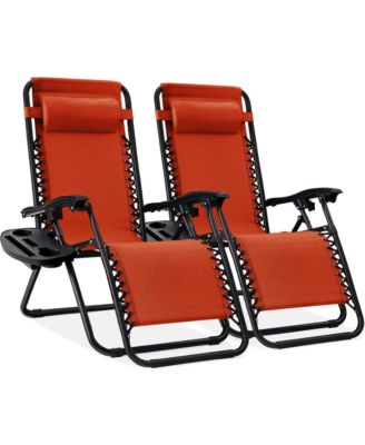 Set of 2 Zero Gravity Lounge Chair Recliners for Patio, Pool w/ Cup Holder Tray