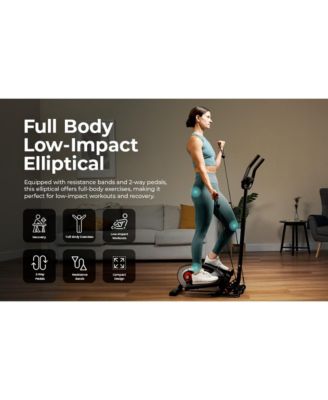 SMART Compact Elliptical Cross Trainer with Handlebar and Exercise Bands, Magnetic Resistance, Bluetooth & SunnyFit App Connectivity