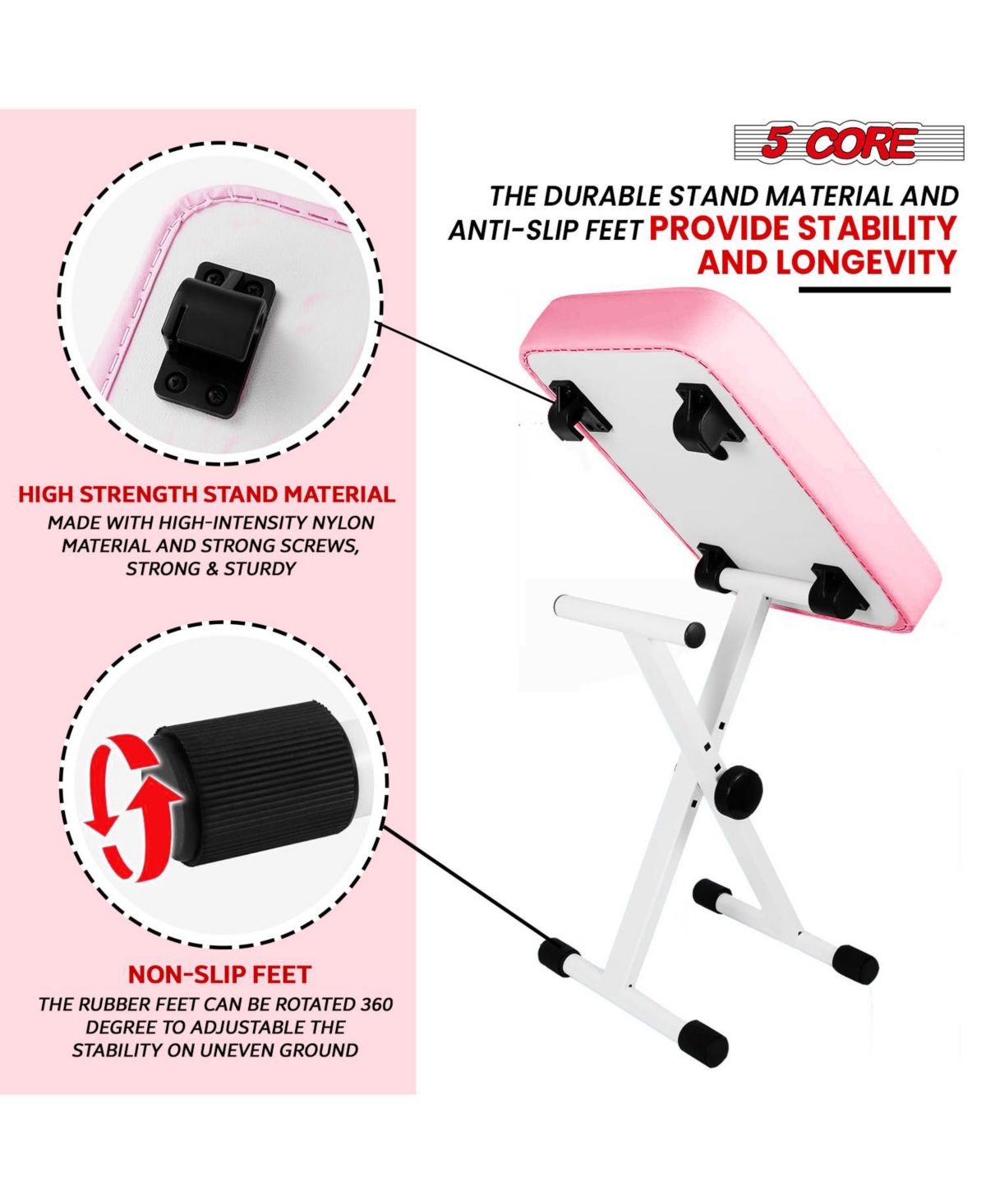 5 Core Keyboard Bench X Style Piano Stool Heavy Duty Adjustable Keyboards Chair