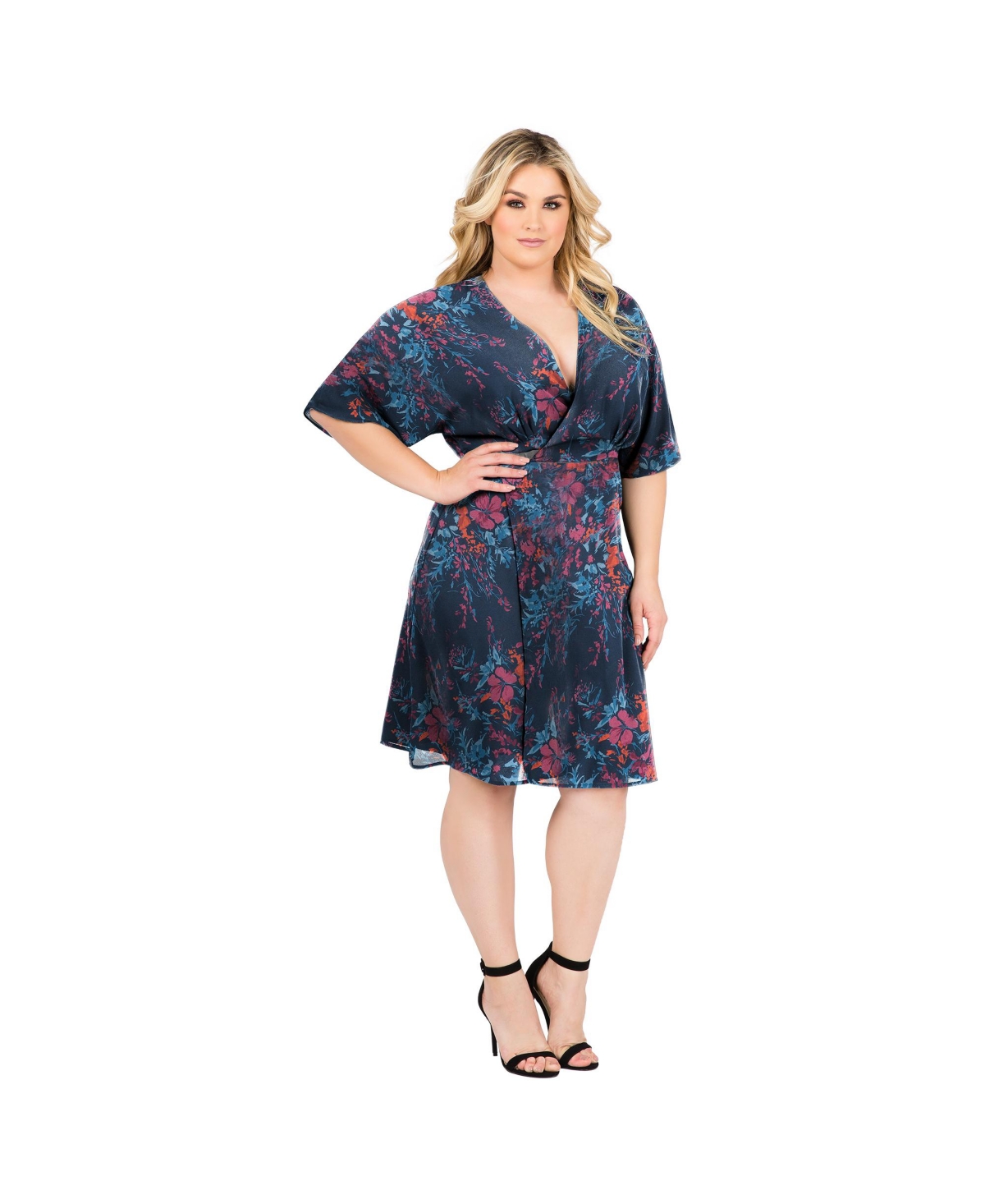 Standards & Practices Plus Size Floral-Print V-Neck Kimono Wrap Midi Dress