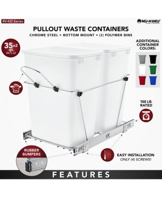 Double Pullout Trash Can 35 qt. for Kitchen, Silver, RV-18KD-17C S