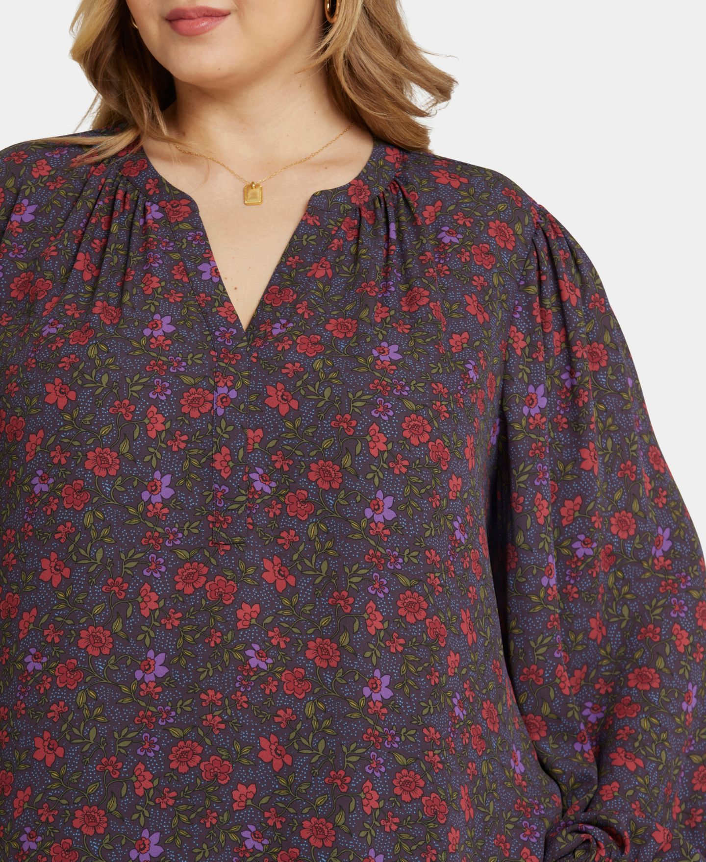 Женский топ NYDJ Plus Size Puff Sleeve Popover, цвет: Matilde Meadow — фото 2