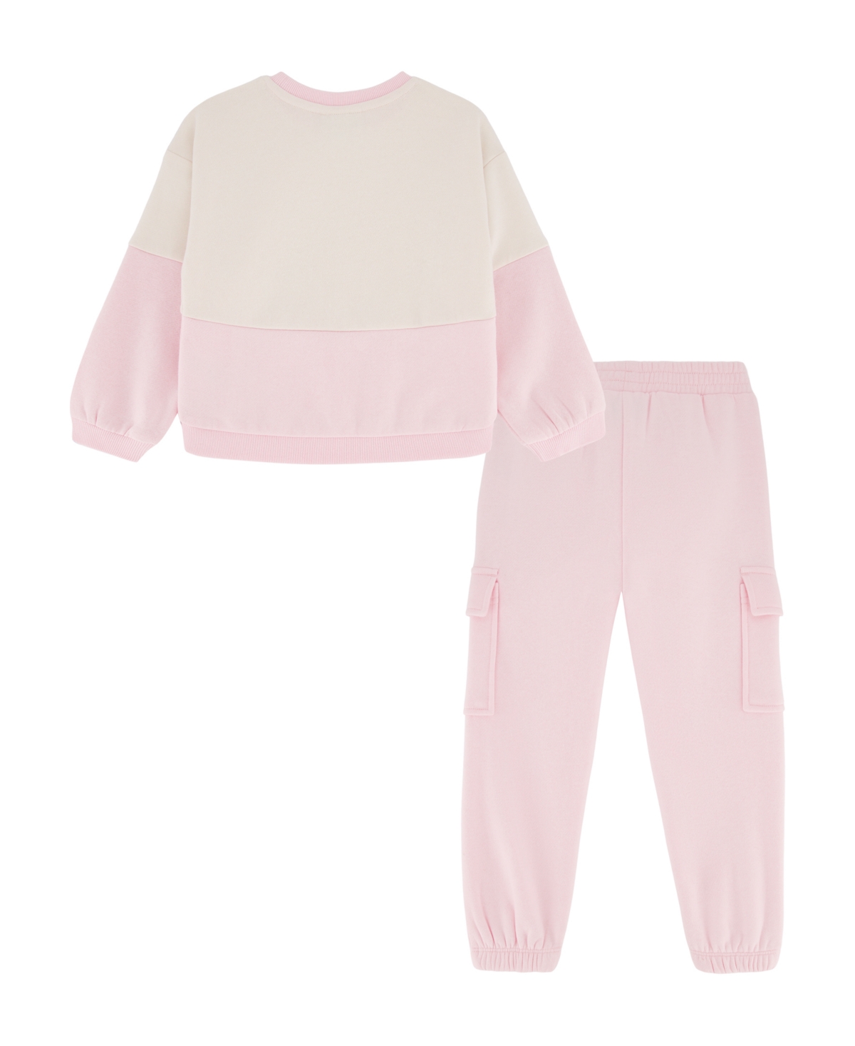Calvin Klein Toddler and Little Girls Fleece Color Block Crew Neck Cargo Joggers, 2-Piece Set