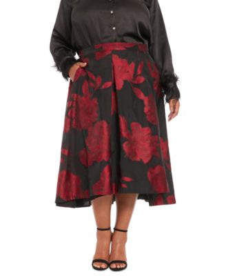 Muse Plus Size Pleated Floral print Organza Skirt Black Red Size 16W