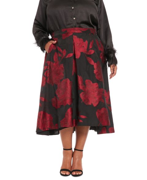 Женская юбка Muse Plus Size Pleated Floral-Print Organza, цвет: Чёрный красный