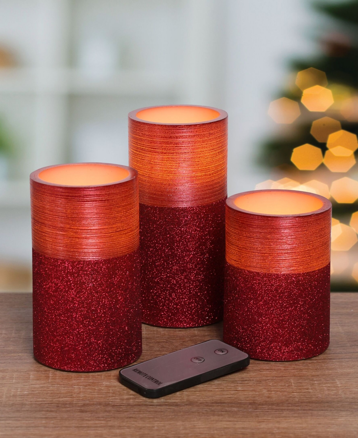 Mikasa Half Glitter Led Pillar Candles, of