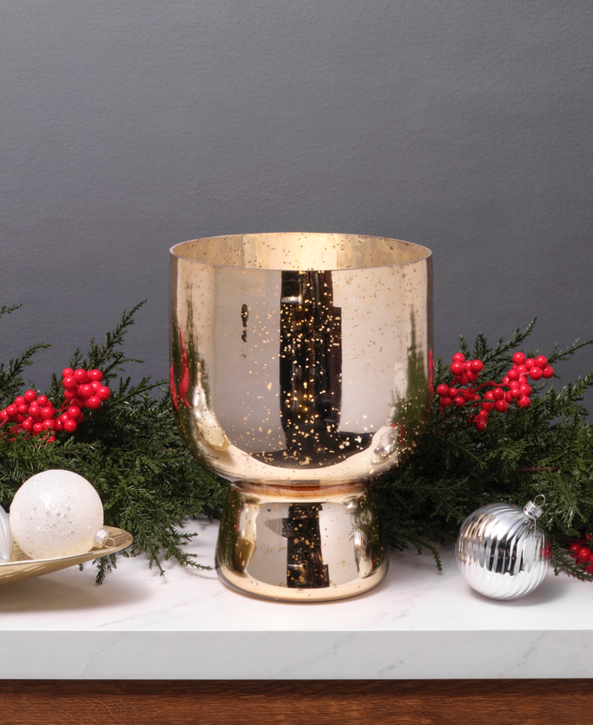 Mikasa Mercury Glass Hurricane, 8.5 Inches In Gold