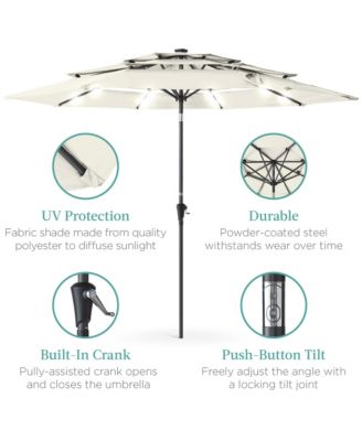 10ft 3-Tier Solar Patio Umbrella w/ 24 LED Lights, Tilt Adjustment, Easy Crank