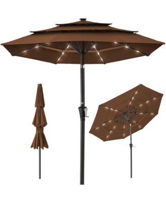  3-Tier Solar Patio Umbrella  24 LED Lights, Tilt Adjustment, Easy Crank