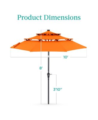 10ft 3-Tier Solar Patio Umbrella w/ 24 LED Lights, Tilt Adjustment, Easy Crank