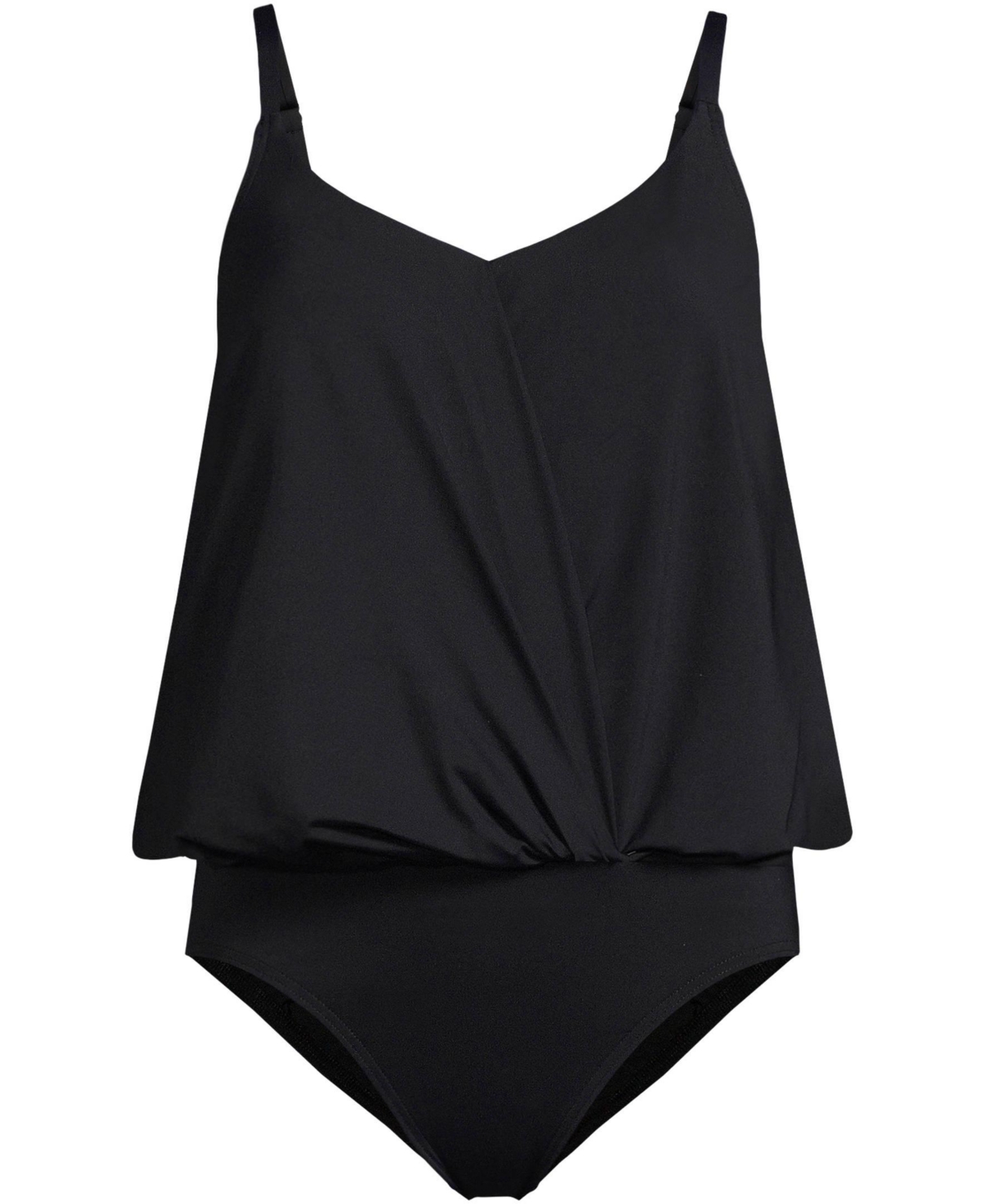 Lands' End Plus Size Smoothing Control Blouson Fauxkini One Piece Swimsuit