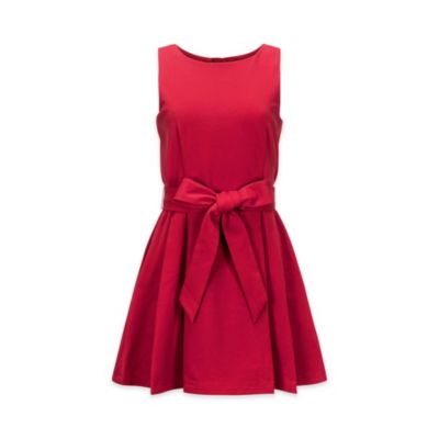 Women's Sleeveless Ponte Skater Dress with Waist Sash