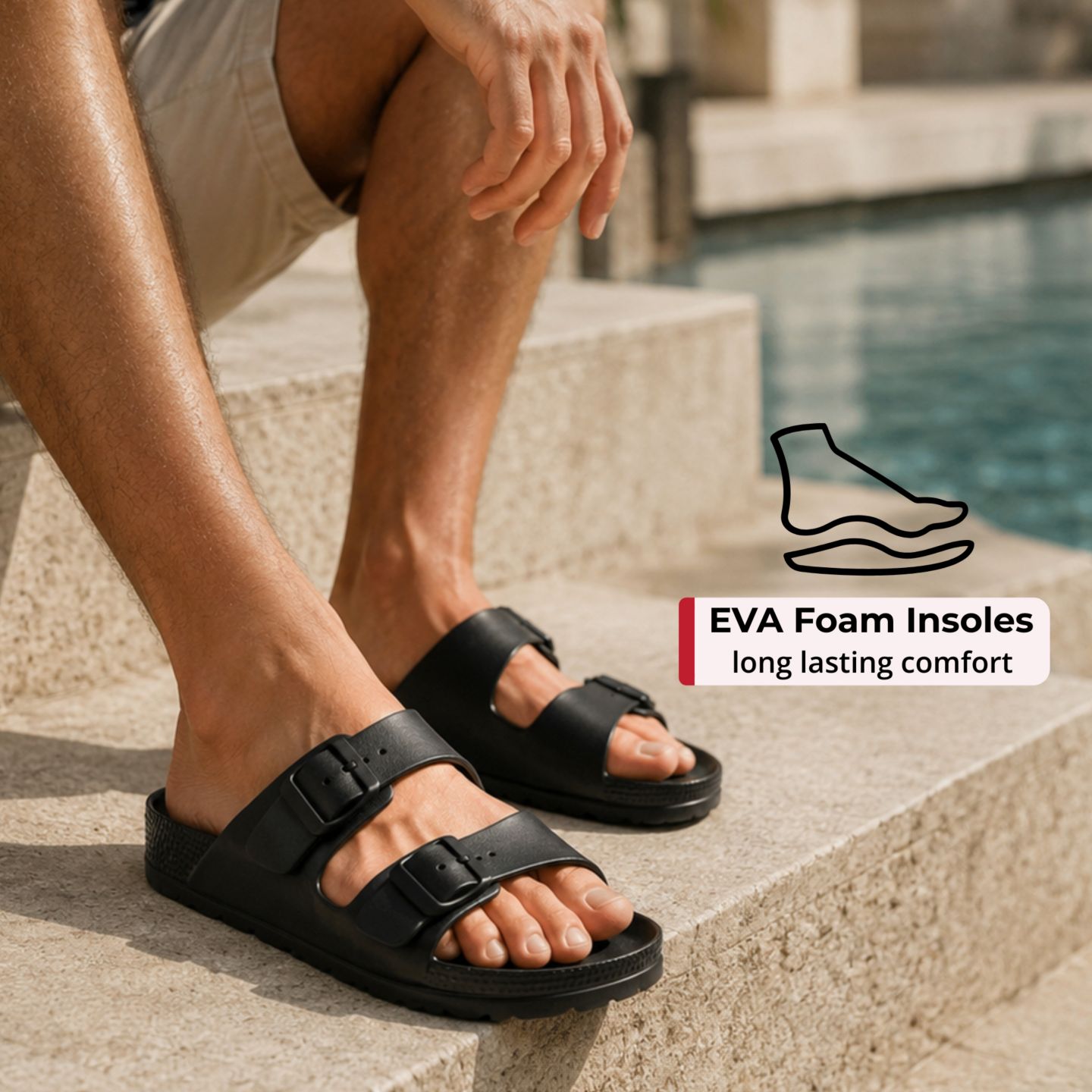 Мужские сандалии Alpine Swiss Double Strap EVA Slide Sandals Sole Flat Casual Comfort, цвет: Чёрный — фото 5