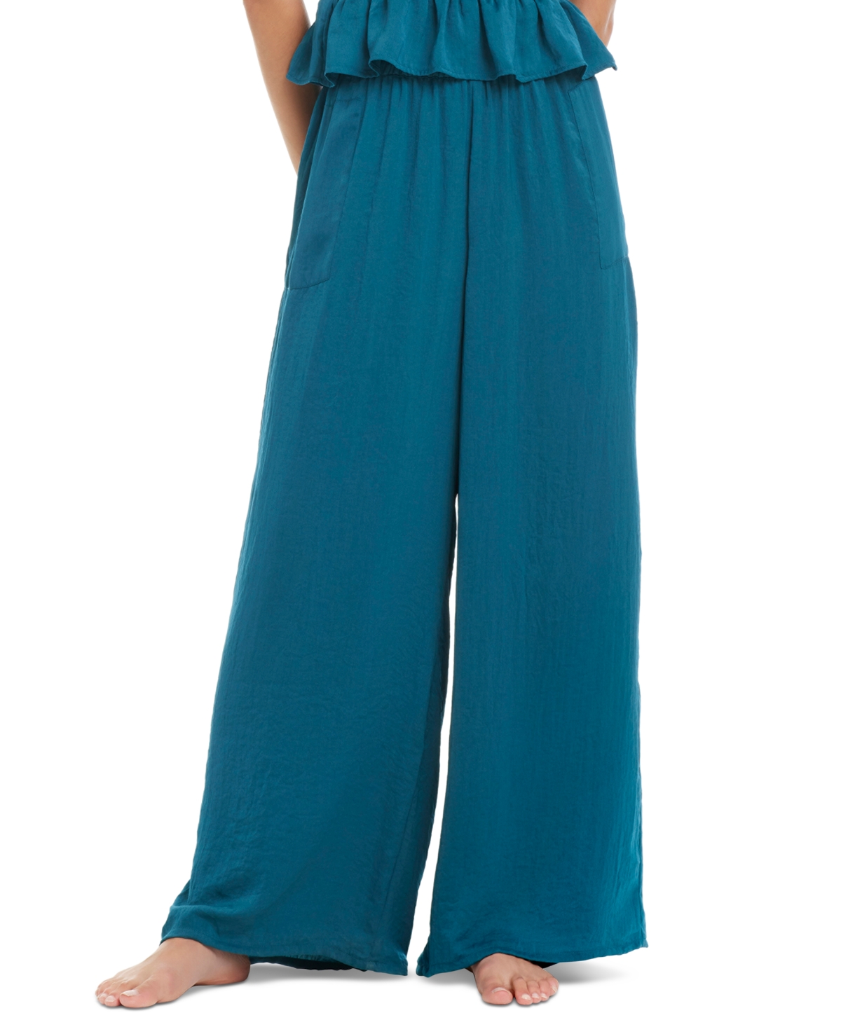 Women's Shirred-Waist Wide-Leg Cover-Up Pants - Indigo Dye