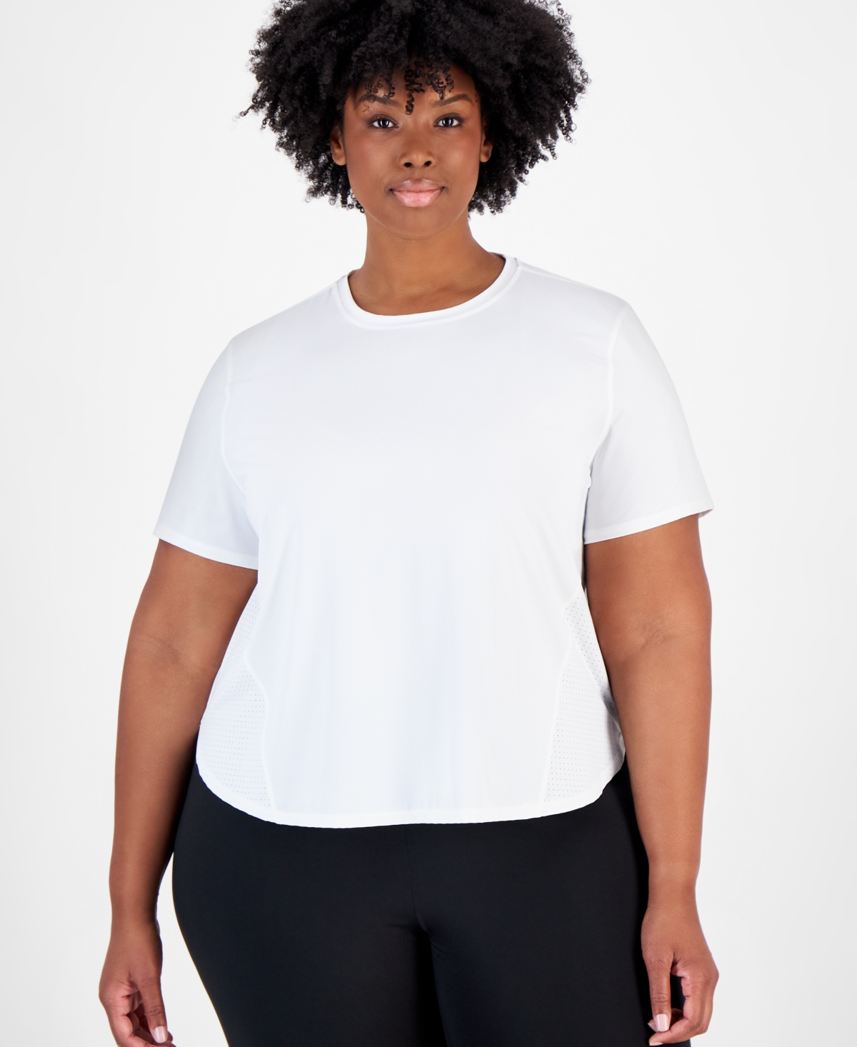 Id Ideology Plus Size Perforated Pieced Short-sleeve T-shirt, Created For Macy's In Bright White