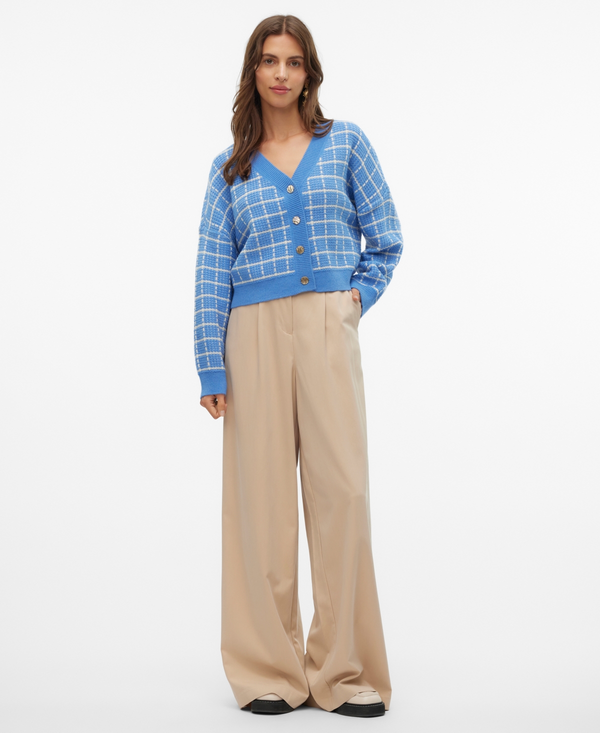 Vero Moda Women's Kia Cropped Long-Sleeve Cardigan -Birch