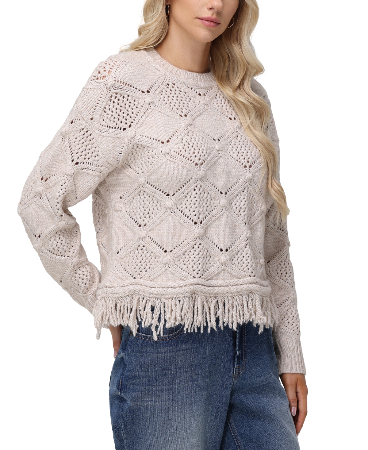 Frye Women's Pointelle Fringe Sweater
