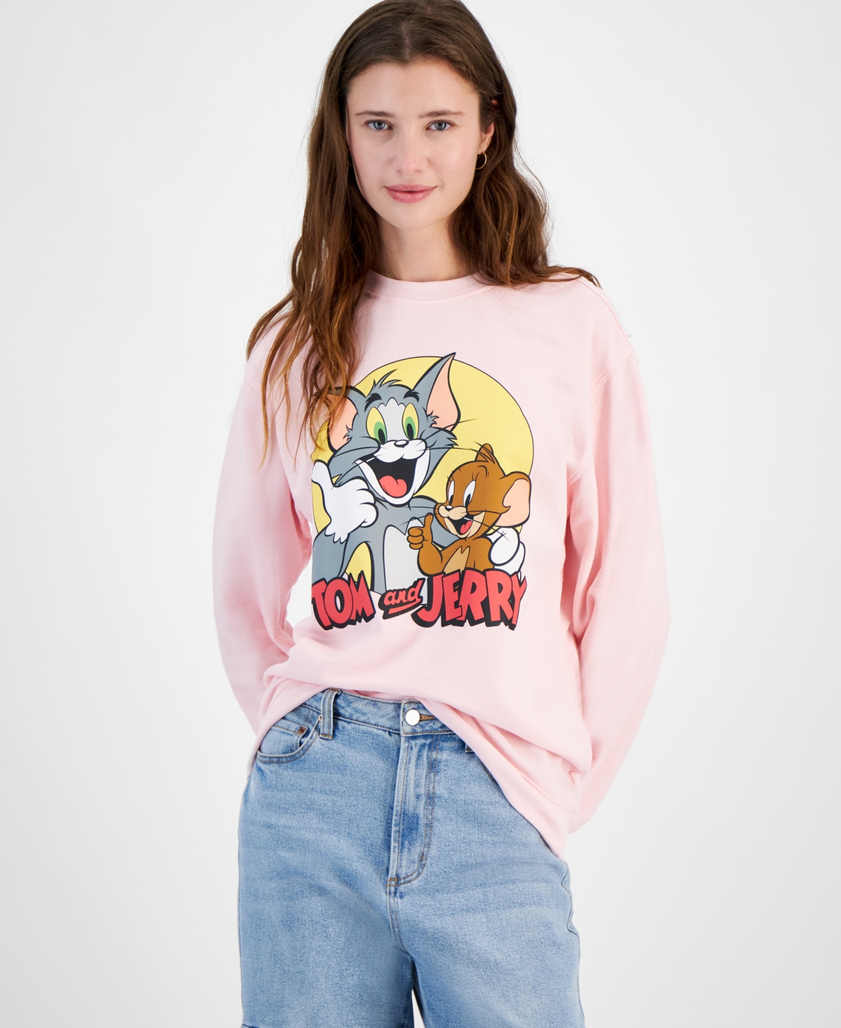 Freeze 24-7 Juniors' Tom & Jerry Crewneck Sweatshirt In Ballet Slipper