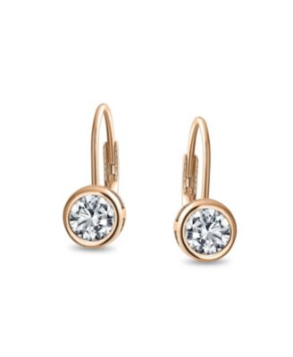 Dainty 0.50CTW Round Bezel Cubic Zirconia CZ Solitaire Dangle Drop Earrings Lever Back Rose Gold Plated .925 Sterling Silver